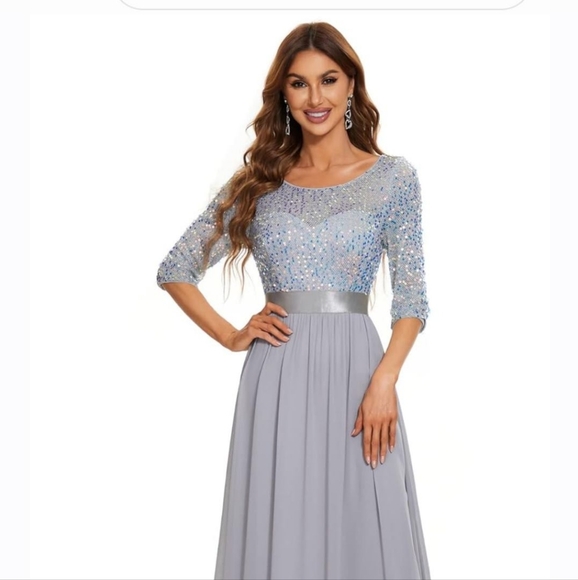 Ever Pretty Dresses & Skirts - Elegant Round Neckline Sequins Floor Length Evening Dress